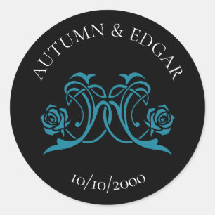 Sticker Rond Mariage gothique rose sarcelle noir