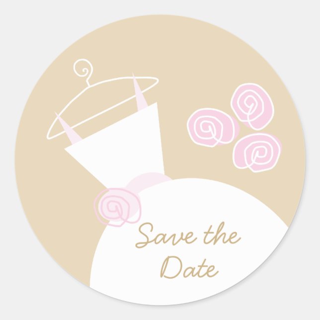 Sticker Rond Mariage Gown rose beige 'Save the Date' rond (Devant)