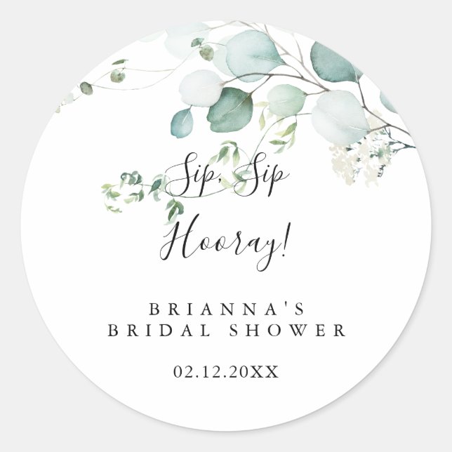 Sticker Rond Mariage Green Eucalyptus Sip Sip Hourra (Devant)