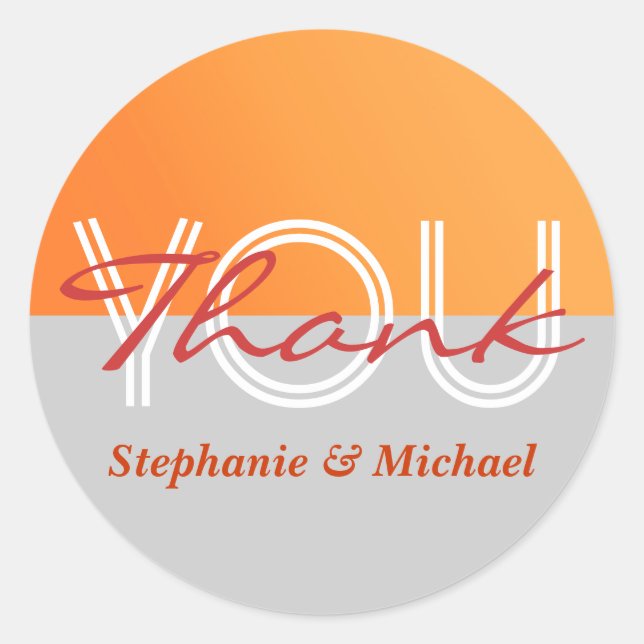 Sticker Rond Mariage gris orange merci (Devant)