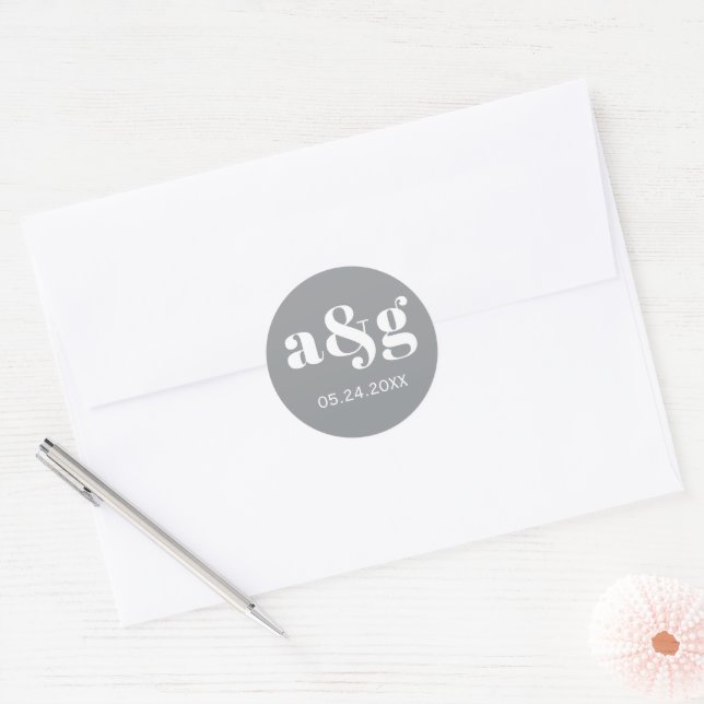 Sticker Rond Mariage gris ultime monogramme simple et élégant (Enveloppe)