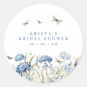Sticker Rond Mariage Hydrangeas Bleus & Papillons