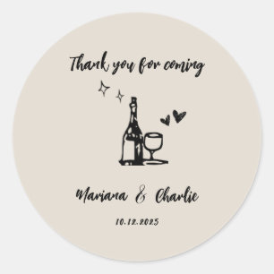 Sticker Rond Mariage Illustré Dessiné à la Main Gris Rétro