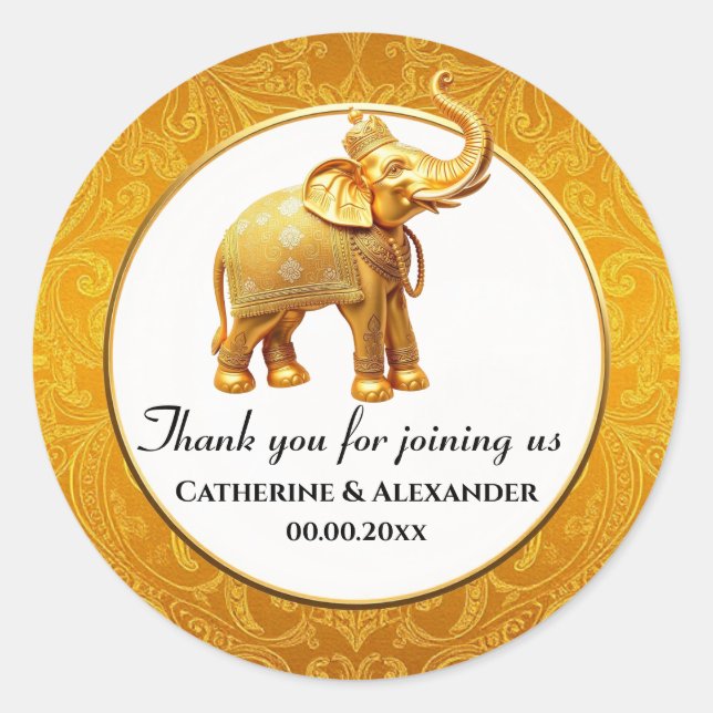Sticker Rond Mariage indien éléphant brocade motif luxueux (Devant)