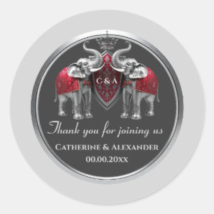 Sticker Rond Mariage indien éléphants d'argent couronne royale 
