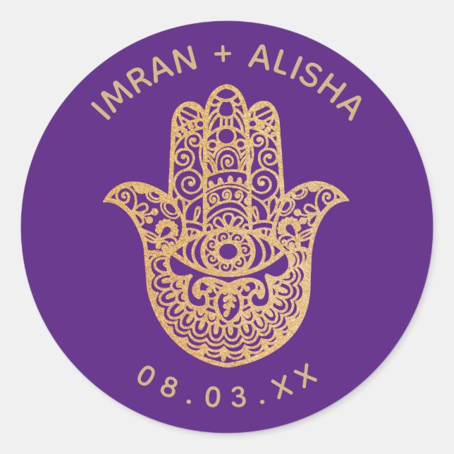 Sticker Rond Mariage indien Gold hamsa Henna Enveloppe Sceau (Devant)