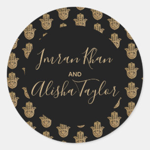 Sticker Rond Mariage indien Gold hamsa Henna Faire-part