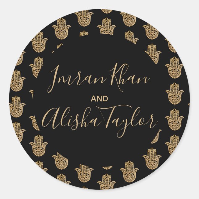 Sticker Rond Mariage indien Gold hamsa Henna Faire-part (Devant)