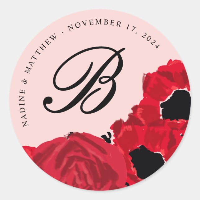 Sticker Rond Mariage initial abstrait de roses rouges et de pav (Devant)