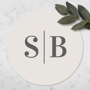 Sticker Rond Mariage ivoire non blanc monogramme simple