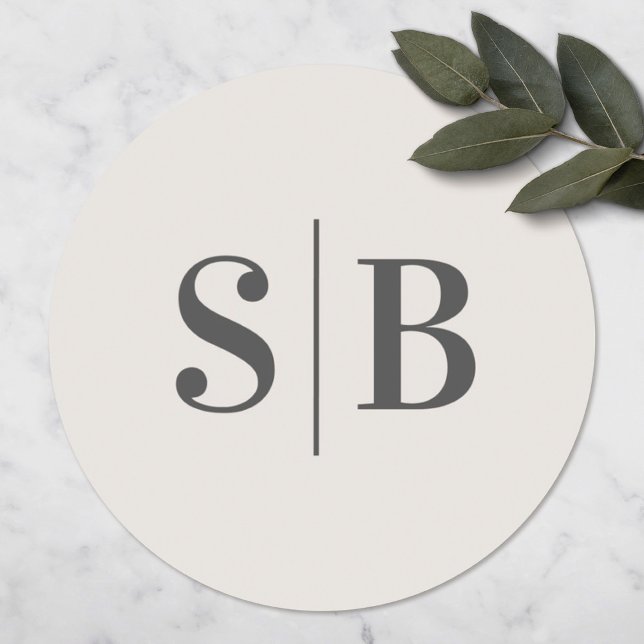Sticker Rond Mariage ivoire non blanc monogramme simple (Créateur téléchargé)