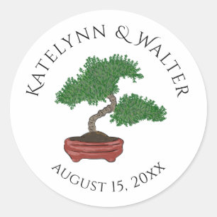Sticker Rond Mariage japonais Bonsai Tree