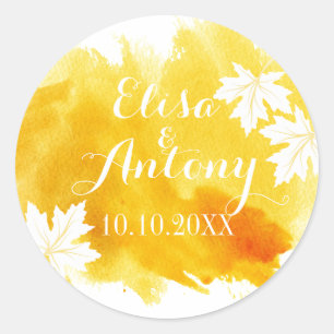 Sticker Rond Mariage jaune aquarelle moderne Enregistrer la dat