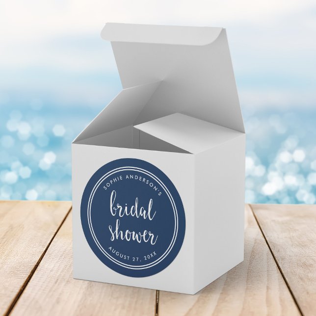 Sticker Rond Mariage Jour Férié Script Bleu et Bandes Blanches (Créateur téléchargé)