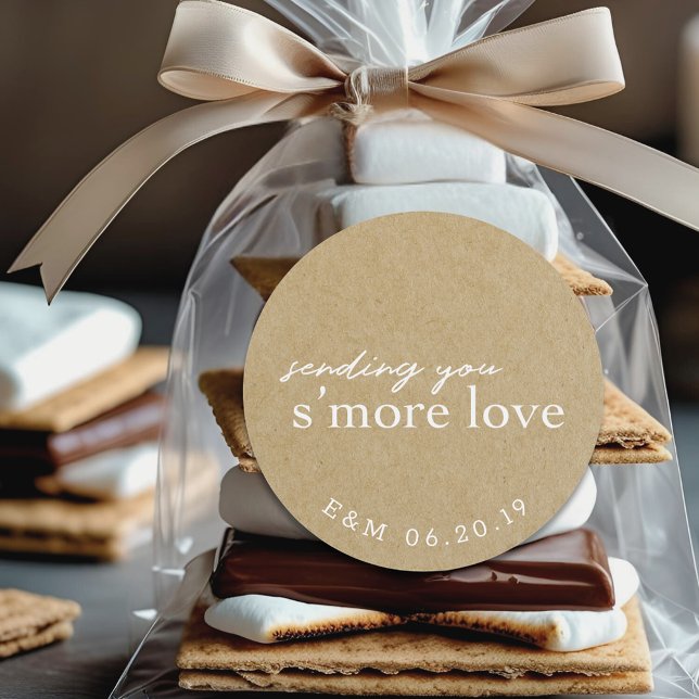 Sticker Rond Mariage Kraft Rustique Faveur de S'mores d'Amour (Créateur téléchargé)