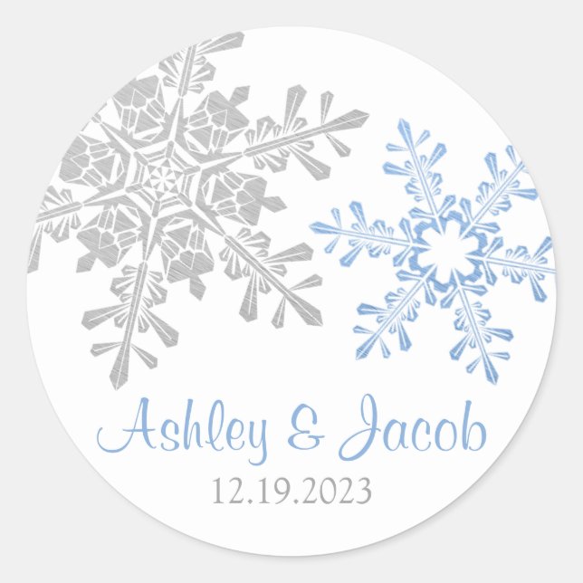 Sticker Rond Mariage Lapis Blue Silver Snowflake (Devant)