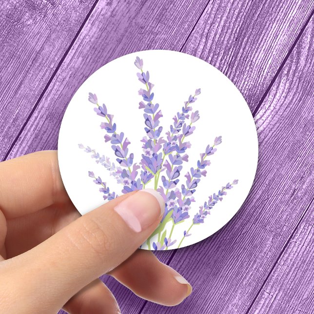 Sticker Rond Mariage lavande florale aquarelle violette Classiq (Créateur téléchargé)