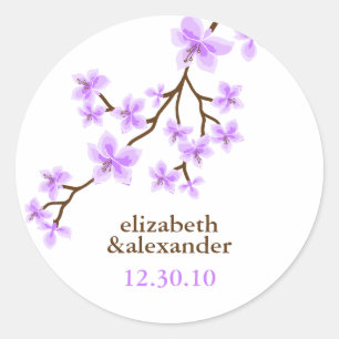 Sticker Rond Mariage Lavender Cherry Blossoms