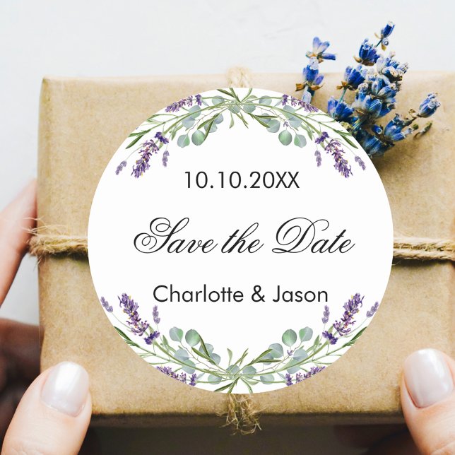 Sticker Rond Mariage Lavender eucalyptus Enregistrer la date (Créateur téléchargé)