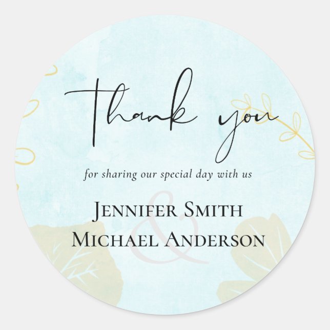 Sticker Rond Mariage le Moins Cher Lavis Bleu Aquarelle Calligr (Devant)