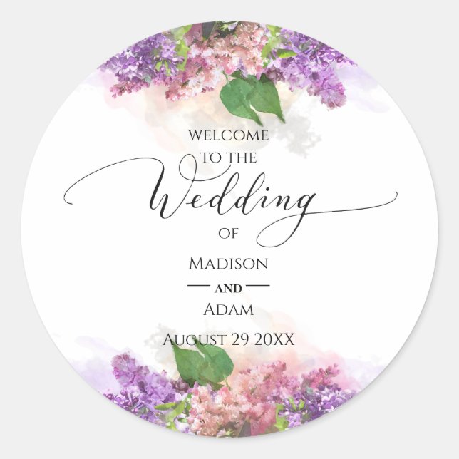 Sticker Rond Mariage Lilac Fleurs violettes et roses (Devant)