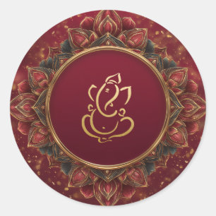 Sticker Rond Mariage Lotus Ganesh Mariage Indien