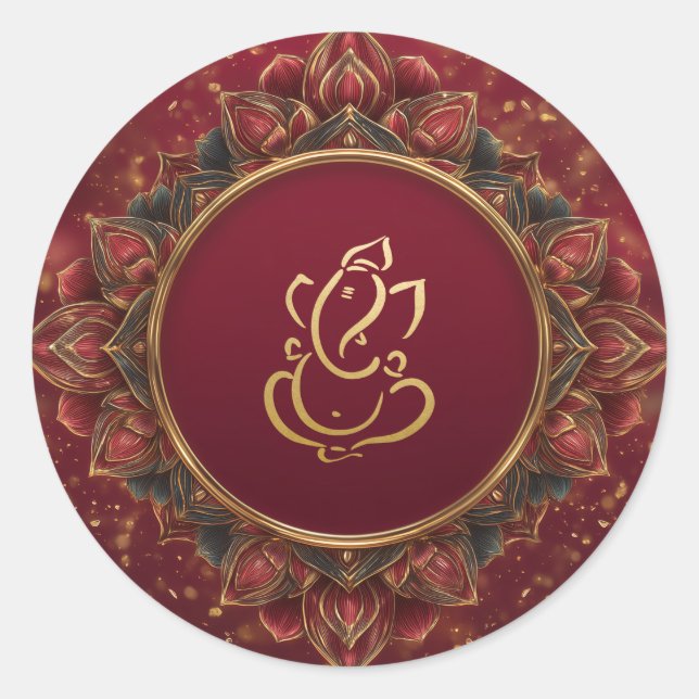 Sticker Rond Mariage Lotus Ganesh | Mariage Indien (Devant)