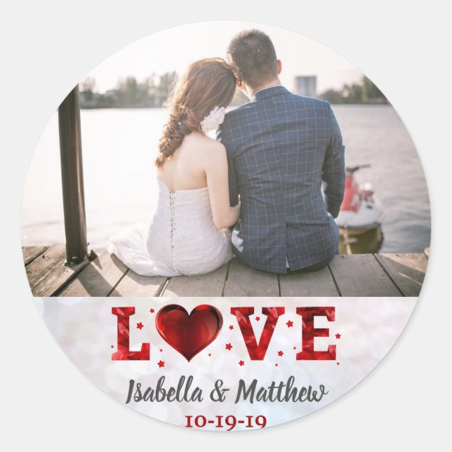 Sticker Rond Mariage Love Forever Red Heart Photo personnalisée (Devant)