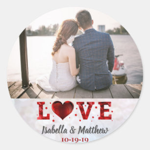 Sticker Rond Mariage Love Forever Red Heart Photo personnalisée