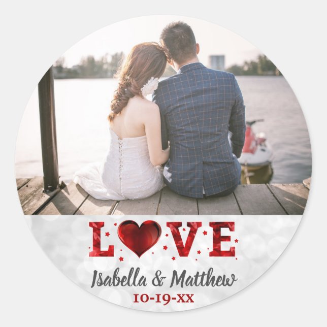 Sticker Rond Mariage Love Forever Red Heart Photo personnalisée (Devant)