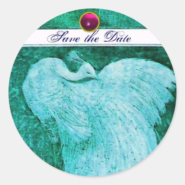 Sticker Rond MARIAGE LOVE PEACOCK blanc, améthyste rose bleu (Devant)