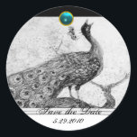 Sticker Rond MARIAGE LOVE PEACOCK blanc noir bleu aquamarine<br><div class="desc">Design élégant et élégant avec une pierre 3d gem, facilement personnalisable avec vos initiales et votre texte, développement graphique numérique par Bulgan Lumini .Facile à customiser avec votre propre texte pour toute occasion comme enregistrer les cartes de remerciements / , douches nuptiales, anniversaires, fêtes, douches fiançailles, ou à peu près...</div>