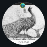 Sticker Rond MARIAGE LOVE PEACOCK blanc noir bleu aquamarine<br><div class="desc">Design élégant et élégant avec une pierre 3d gem, facilement personnalisable avec vos initiales et votre texte, développement graphique numérique par Bulgan Lumini .Facile à customiser avec votre propre texte pour toute occasion comme enregistrer les cartes de remerciements / , douches nuptiales, anniversaires, fêtes, douches fiançailles, ou à peu près...</div>