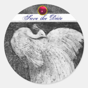 Sticker Rond MARIAGE LOVE PEACOCK blanc noir rose rouge rubis