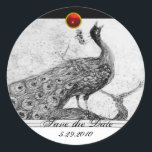 Sticker Rond MARIAGE LOVE PEACOCK blanc noir rouge rubis<br><div class="desc">Design élégant et élégant avec une pierre 3d gem, facilement personnalisable avec vos initiales et votre texte, développement graphique numérique par Bulgan Lumini .Facile à customiser avec votre propre texte pour toute occasion comme enregistrer les cartes de remerciements / , douches nuptiales, anniversaires, fêtes, douches fiançailles, ou à peu près...</div>