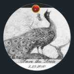 Sticker Rond MARIAGE LOVE PEACOCK blanc noir rouge rubis<br><div class="desc">Design élégant et élégant avec une pierre 3d gem, facilement personnalisable avec vos initiales et votre texte, développement graphique numérique par Bulgan Lumini .Facile à customiser avec votre propre texte pour toute occasion comme enregistrer les cartes de remerciements / , douches nuptiales, anniversaires, fêtes, douches fiançailles, ou à peu près...</div>