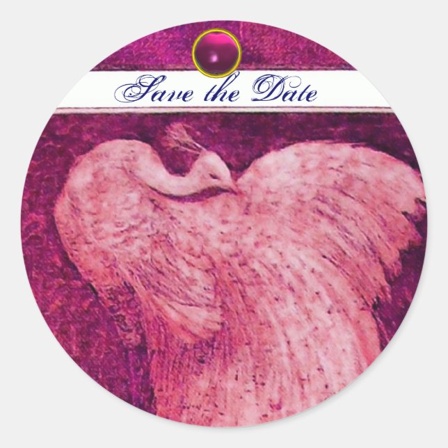 Sticker Rond MARIAGE LOVE PEACOCK blanc rouge, améthyste rose (Devant)