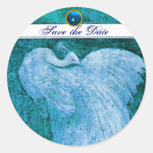 Sticker Rond MARIAGE LOVE PEACOCK blanc, saphir bleu