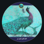 Sticker Rond MARIAGE LOVE PEACOCK bleu aquamarine<br><div class="desc">Design élégant et élégant avec une pierre 3d gem, facilement personnalisable avec vos initiales et votre texte, développement graphique numérique par Bulgan Lumini .Facile à customiser avec votre propre texte pour toute occasion comme enregistrer les cartes de remerciements / , douches nuptiales, anniversaires, fêtes, douches fiançailles, ou à peu près...</div>