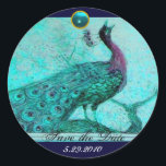 Sticker Rond MARIAGE LOVE PEACOCK bleu aquamarine<br><div class="desc">Design élégant et élégant avec une pierre 3d gem, facilement personnalisable avec vos initiales et votre texte, développement graphique numérique par Bulgan Lumini .Facile à customiser avec votre propre texte pour toute occasion comme enregistrer les cartes de remerciements / , douches nuptiales, anniversaires, fêtes, douches fiançailles, ou à peu près...</div>