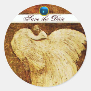 Sticker Rond MARIAGE LOVE PEACOCK brun blanc, saphir bleu