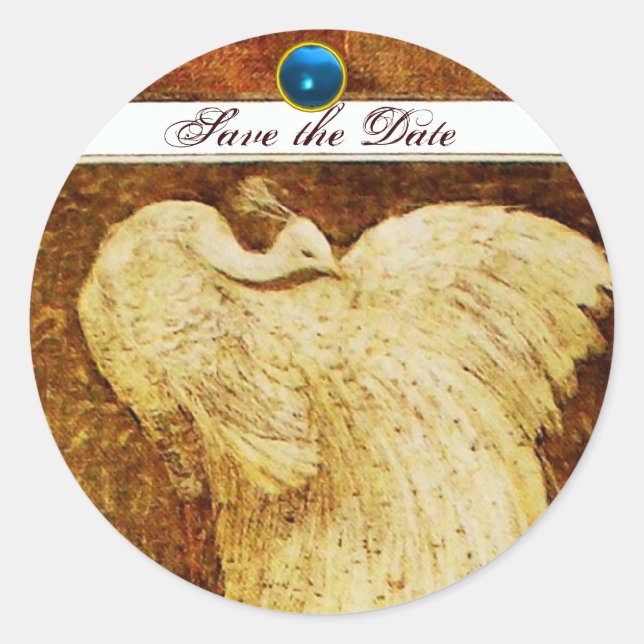 Sticker Rond MARIAGE LOVE PEACOCK brun blanc, saphir bleu (Devant)