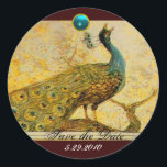 Sticker Rond MARIAGE LOVE PEACOCK jaune brun bleu aquamarine<br><div class="desc">Design élégant et élégant avec une pierre 3d gem, facilement personnalisable avec vos initiales et votre texte, développement graphique numérique par Bulgan Lumini .Facile à customiser avec votre propre texte pour toute occasion comme enregistrer les cartes de remerciements / , douches nuptiales, anniversaires, fêtes, douches fiançailles, ou à peu près...</div>