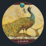 Sticker Rond MARIAGE LOVE PEACOCK jaune brun bleu aquamarine<br><div class="desc">Design élégant et élégant avec une pierre 3d gem, facilement personnalisable avec vos initiales et votre texte, développement graphique numérique par Bulgan Lumini .Facile à customiser avec votre propre texte pour toute occasion comme enregistrer les cartes de remerciements / , douches nuptiales, anniversaires, fêtes, douches fiançailles, ou à peu près...</div>