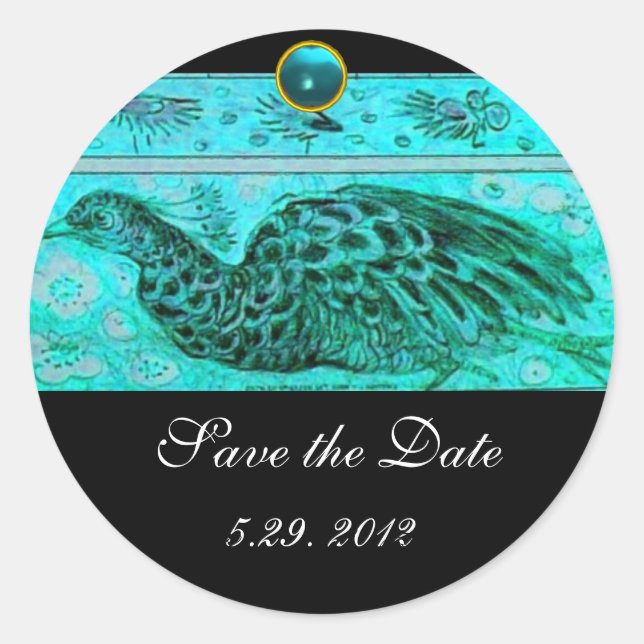 Sticker Rond MARIAGE LOVE PEACOCK noir bleu aquamarine (Devant)
