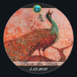 Sticker Rond MARIAGE LOVE PEACOCK orange noir bleu aquamarine<br><div class="desc">Design élégant et élégant avec une pierre 3d gem, facilement personnalisable avec vos initiales et votre texte, développement graphique numérique par Bulgan Lumini .Facile à customiser avec votre propre texte pour toute occasion comme enregistrer les cartes de remerciements / , douches nuptiales, anniversaires, fêtes, douches fiançailles, ou à peu près...</div>