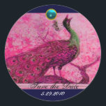 Sticker Rond MARIAGE LOVE PEACOCK rose fuchsia bleu aquamarine<br><div class="desc">Design élégant et élégant avec une pierre 3d gem, facilement personnalisable avec vos initiales et votre texte, développement graphique numérique par Bulgan Lumini .Facile à customiser avec votre propre texte pour toute occasion comme enregistrer les cartes de remerciements / , douches nuptiales, anniversaires, fêtes, douches fiançailles, ou à peu près...</div>