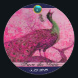 Sticker Rond MARIAGE LOVE PEACOCK rose fuchsia bleu aquamarine<br><div class="desc">Design élégant et élégant avec une pierre 3d gem, facilement personnalisable avec vos initiales et votre texte, développement graphique numérique par Bulgan Lumini .Facile à customiser avec votre propre texte pour toute occasion comme enregistrer les cartes de remerciements / , douches nuptiales, anniversaires, fêtes, douches fiançailles, ou à peu près...</div>