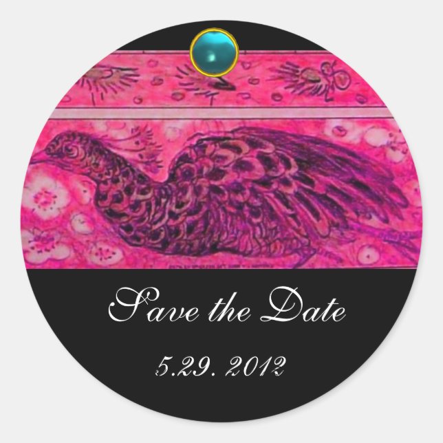 Sticker Rond MARIAGE LOVE PEACOCK rose noir bleu aquamarine (Devant)