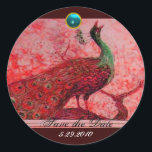 Sticker Rond MARIAGE LOVE PEACOCK rouge bleu aquamarine<br><div class="desc">Design élégant et élégant avec une pierre 3d gem, facilement personnalisable avec vos initiales et votre texte, développement graphique numérique par Bulgan Lumini .Facile à customiser avec votre propre texte pour toute occasion comme enregistrer les cartes de remerciements / , douches nuptiales, anniversaires, fêtes, douches fiançailles, ou à peu près...</div>